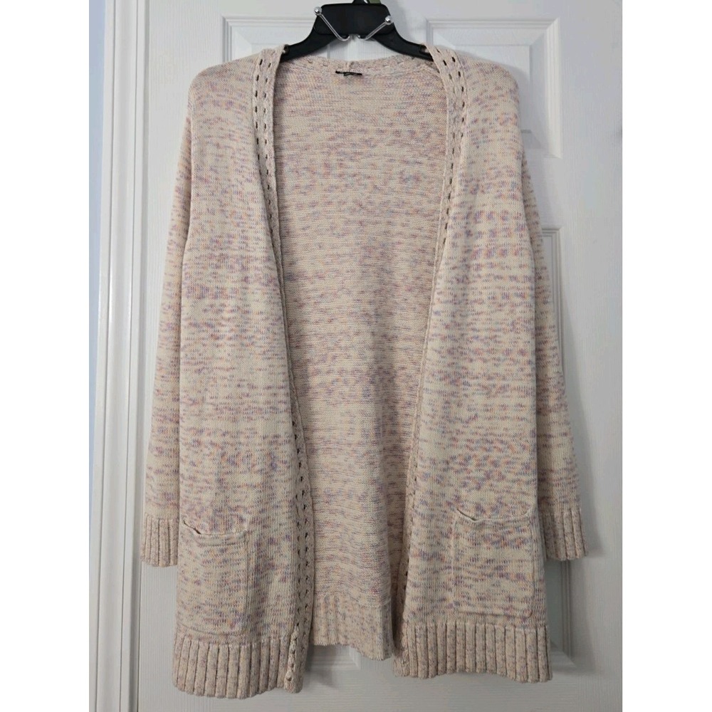 Talbots oatmeal with pastel threads open front cardigan, XL petite